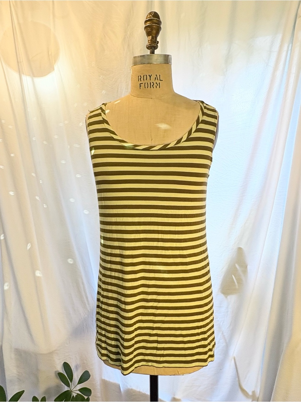 LOGO by Lori Goldstein Striped Sleeveless Swing Tank Top/Dress in Olive Green